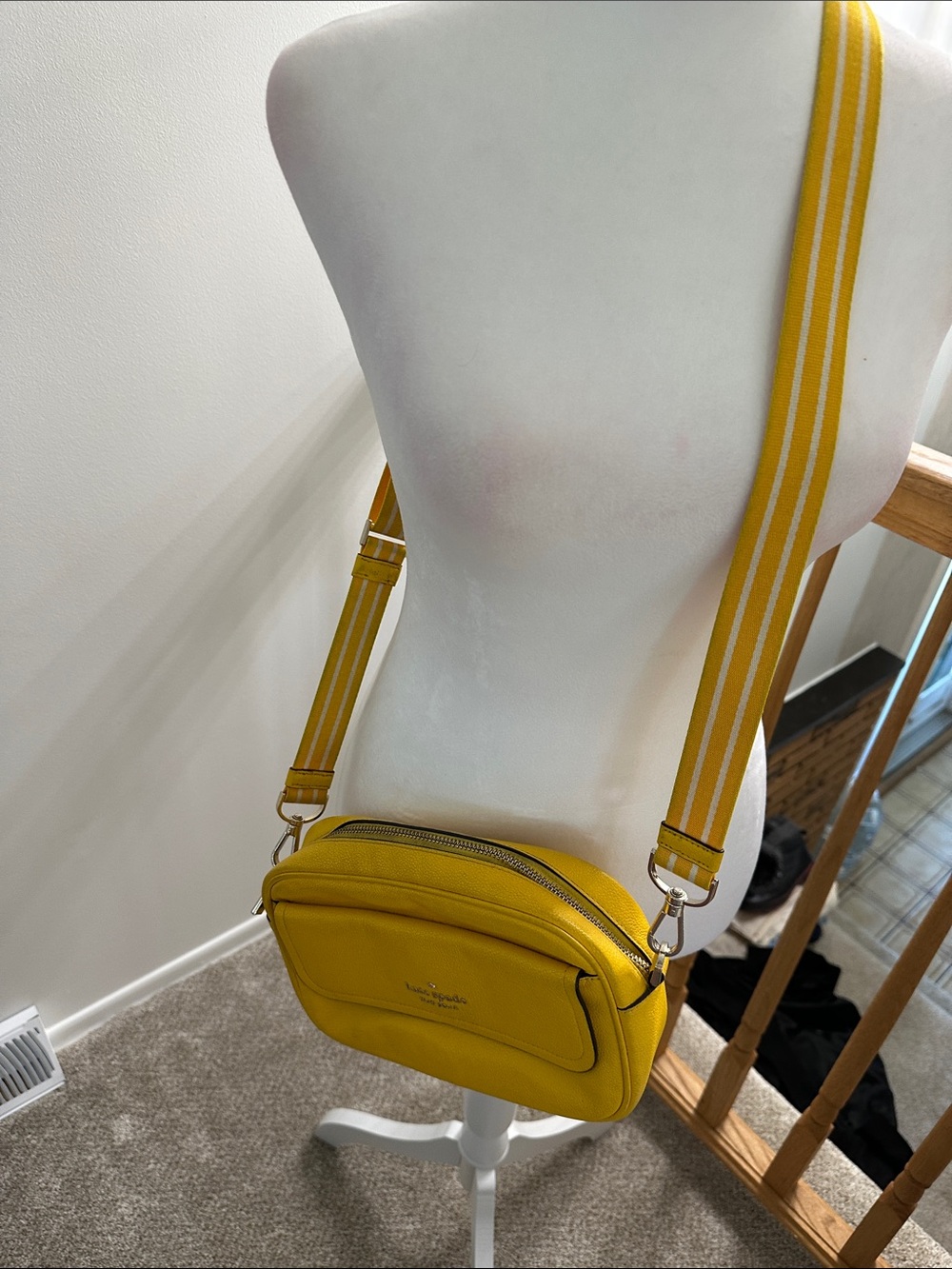 kate spade Bright Yellow Leather Crossbody with Striped Strap